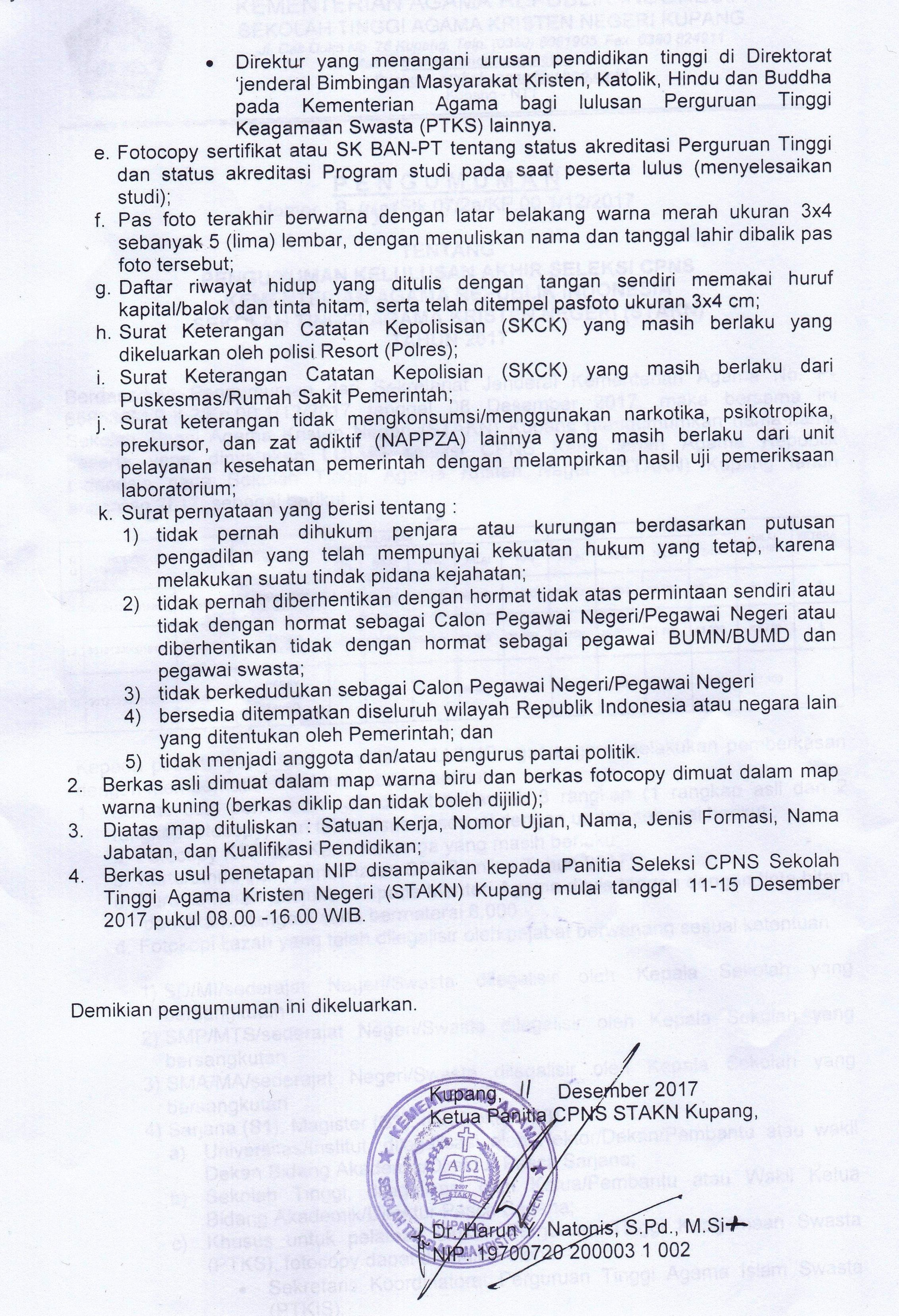 Pengumuman Kelulusan Akhir Seleksi CPNS STAKN Kupang2017 (2)
